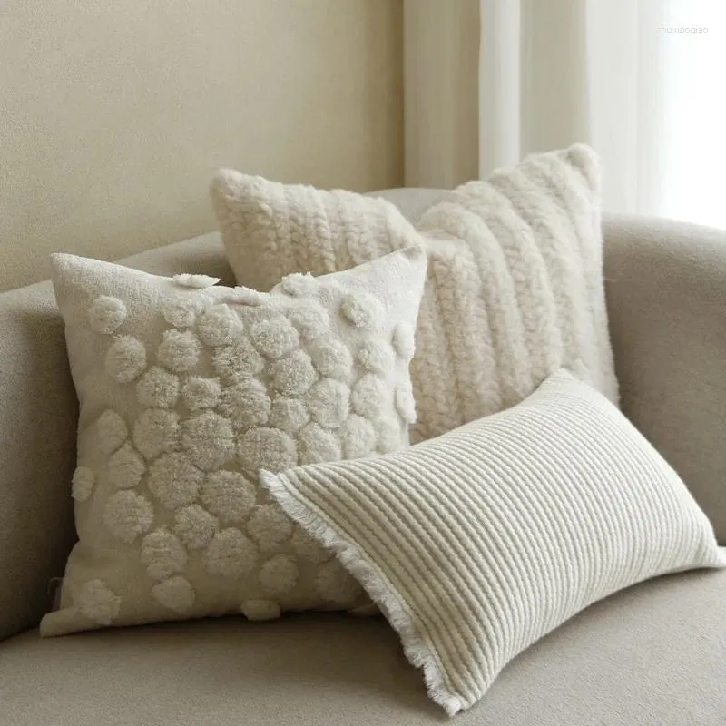 Pillow Cream Snow Flower Pilows Dot Embroidery Case Warm Soft Decorative Cover For Sofa 45x45 Fall Winter Home Decor