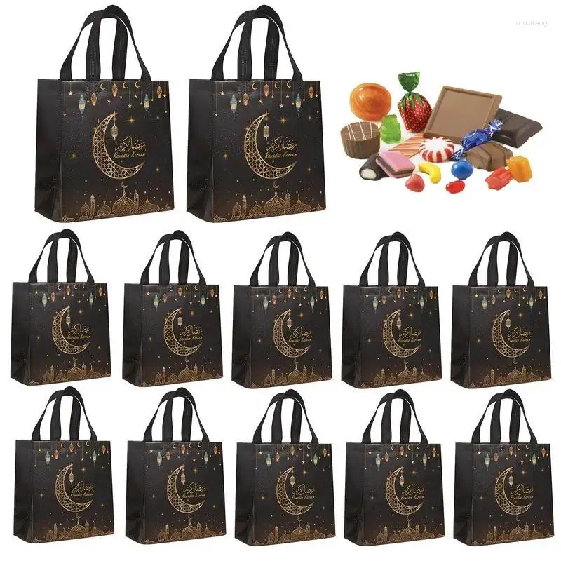 Christmas Decorations Party Nonwoven Bag 12pcs Reusable Eid Tote Bags Non-Woven Foldable In Bright Colors For Sweets Cards Cookies Chocolate