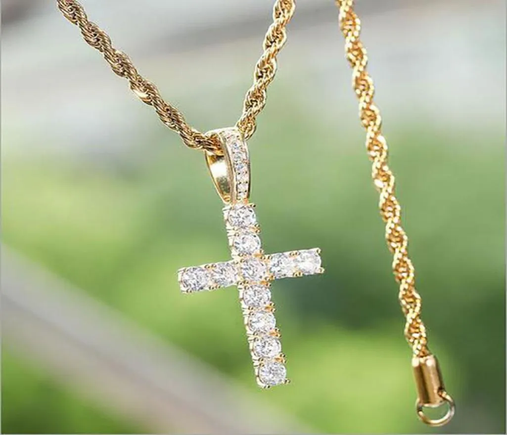925 Sterling Silver CZ Cross Pendant Solid Micro Jesus Cross Pendant Necklace Men Hip Hop Micro Pave Cubic Zircon Jewelry1848453