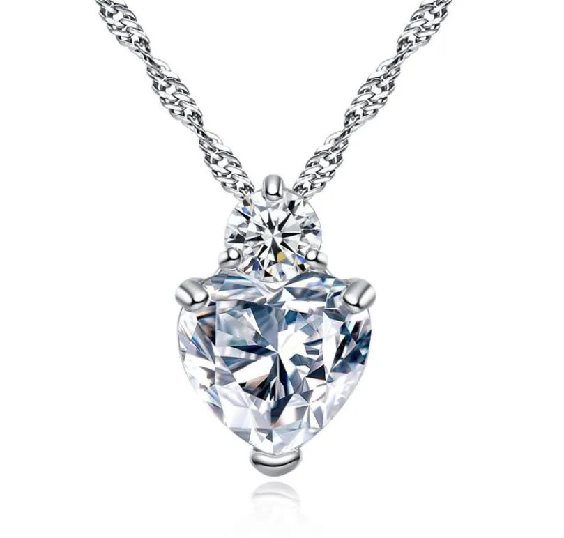 Naszyjnik wiszący sercem Yhamni 925 Srebrne srebrne naszyjniki Wedding Diamond Crystal Kolers Colar Jewerly XN298562587