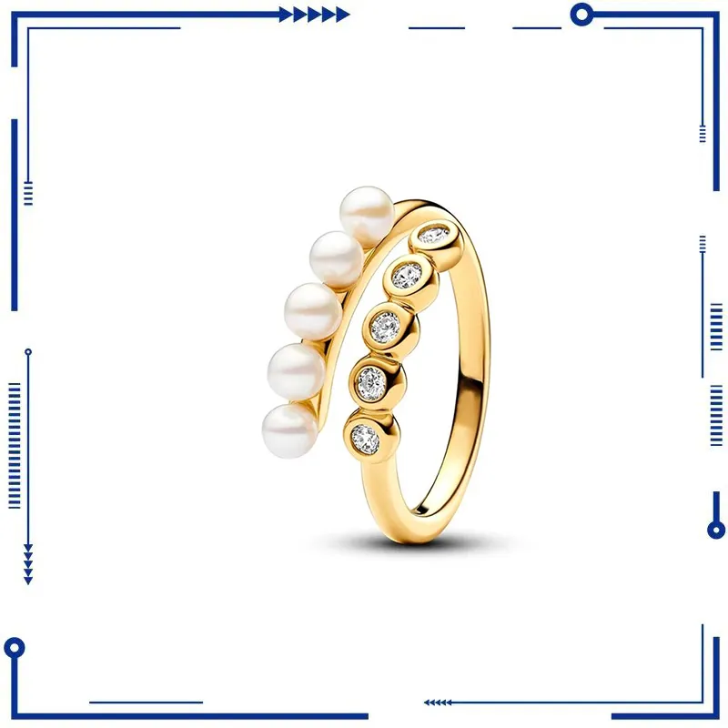 925 Silver 2024 جديد 100 ٪ المصنع الأصلي Mark Pave Pearl Ring Women's Fashion المجوهرات الأوروبية عيد الحب هدية شحن مجاني