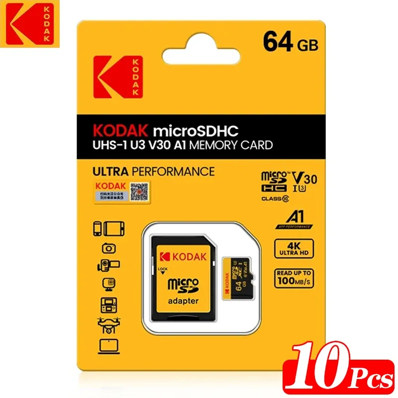 カード10PCSコダックオリジナルTFマイクロSDカード64GBメモリカードMicroSDクラス10フラッシュカード64GB電話タブレットカメラ用SDアダプター