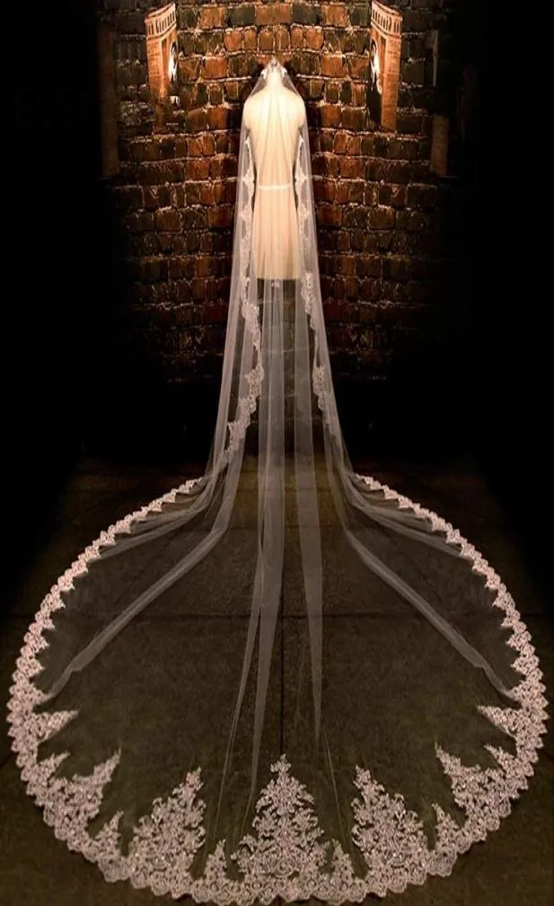 VEILI BRIDAL Whiteivory 5 metri di lunghezza di matrimonio di bordo di pizzo per matrimoni Voile Cathedral Veil Velo de novia9967412