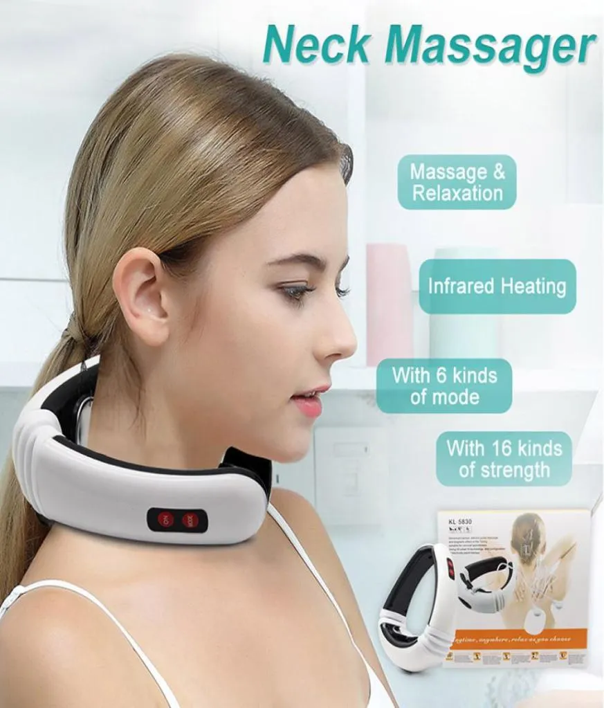 Electric Neck Massager Pulse Back 6 Modes Power Control Far Infraröd uppvärmnings Smärtlindring Verktyg Hälsovård Relaxation Machine8855222779915