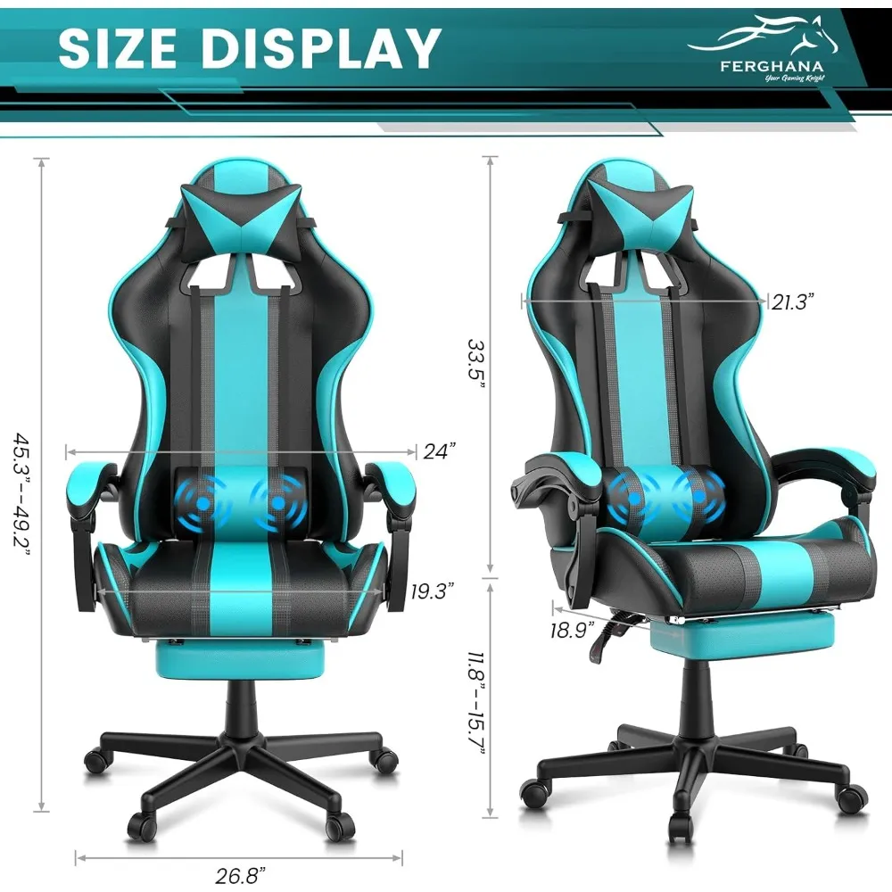 Gaming Chair Ergonomic Racing Style PU Leather PC Game Computer Chair with Headrest Lumbar Support and Adjustable Recliner