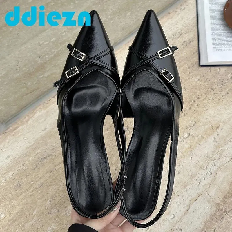 Dress Shoes Fashion Female Sandals Red Heels Women Pumps Footwear Slingbacks For Pointed Toe Buckle Strap Ladies Shoe