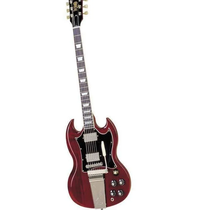 Promotion Angus Young Wine Cherry Red SG Electric Guitar Engraved Lyre Long Vibrola Maestro tremolo Pearl trapezoid inlay Tuilp4252645