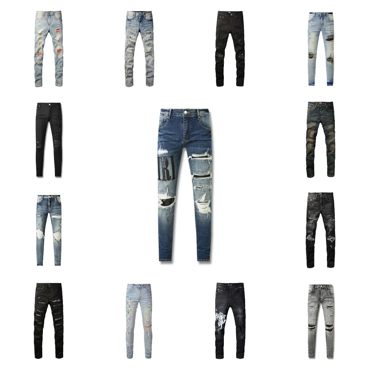 Jeans tasarımcı erkek kot poral kot pantolon yüksek sokak deliği yıldız yama erkekler kadın yıldız nakış paneli pantolonlar streç slim fit pantolon pantolon amirirs yırtık kot pantolon