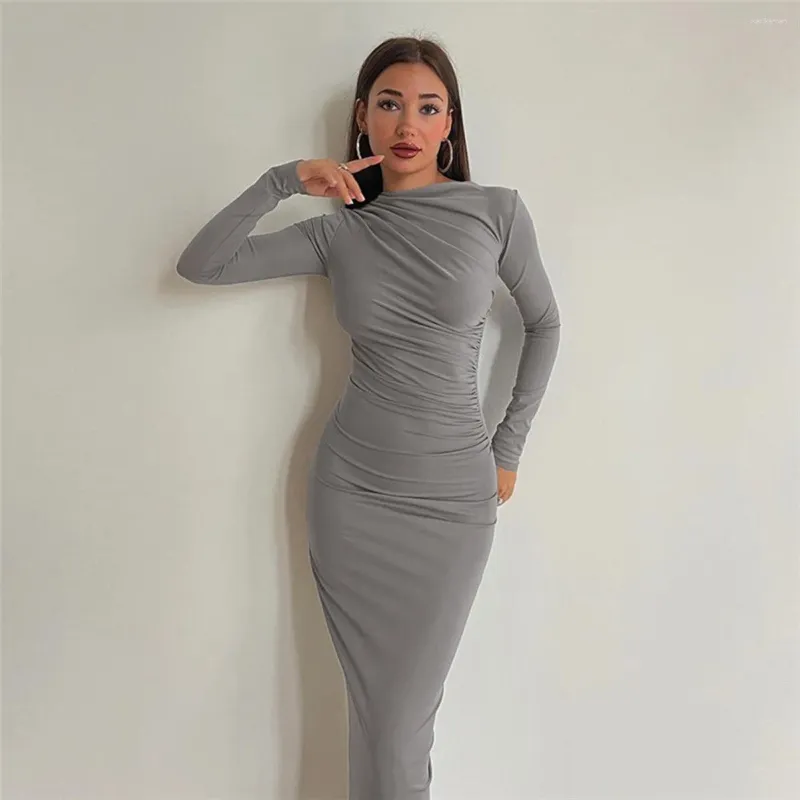 Robes décontractées robe longue 2024 printemps féminin pour femmes ôts hauts hauts plies streetwear bureau hiver dame Solie tunic bodycon soirée