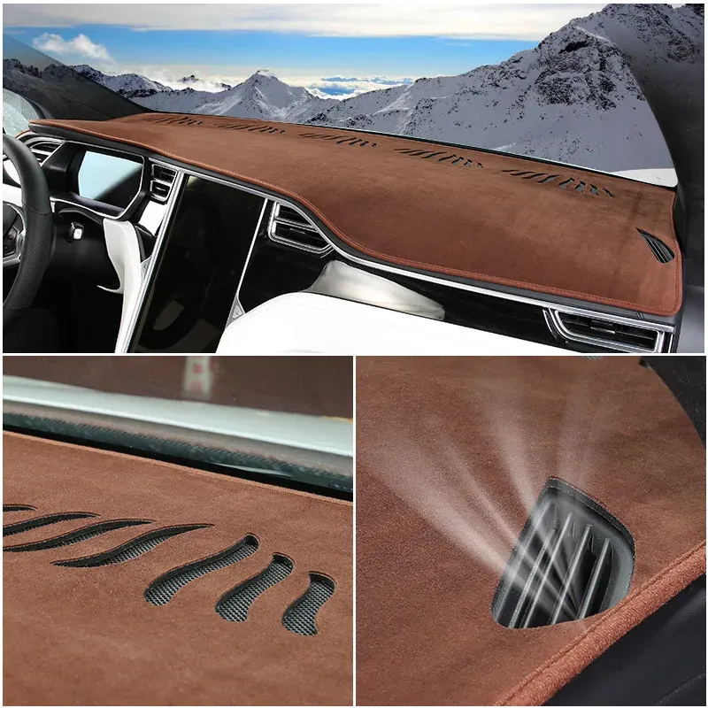 Für Tesla Model X S Dashboard -Abdeckungsmatte leichte Sonnenschutzmatten Flanell Floking Protective Pad Front Dashboard Deckmodellx