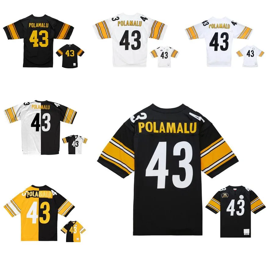 Zszyte koszulki piłkarskie 43 Troy Polamalu 2005 Mesh Legacy Emerytowane retro klasyki koszulki mężczyzn Kobiet młodzież S-6xl