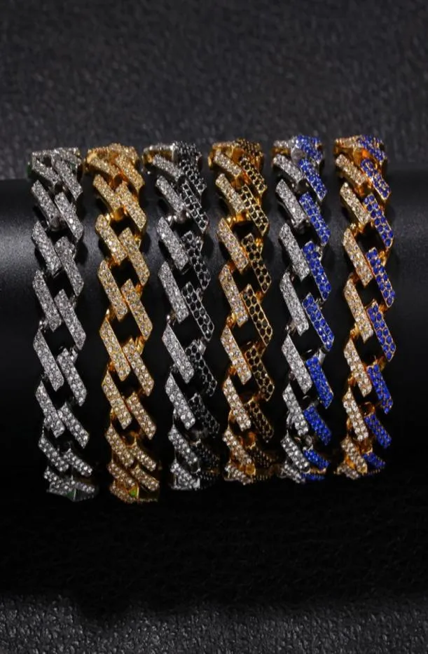 Iced Out Miami Cuban Link Chain Bracelet Mens Hip Hop Gold Bracelets Black Blue Diamond Bijoux Fashion 8inch5679709