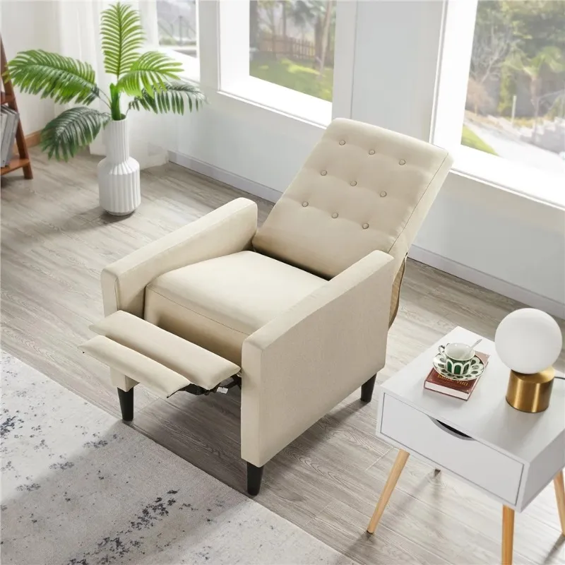 Modern Reclining Chair with Adjustable Back & Footrest, Beige