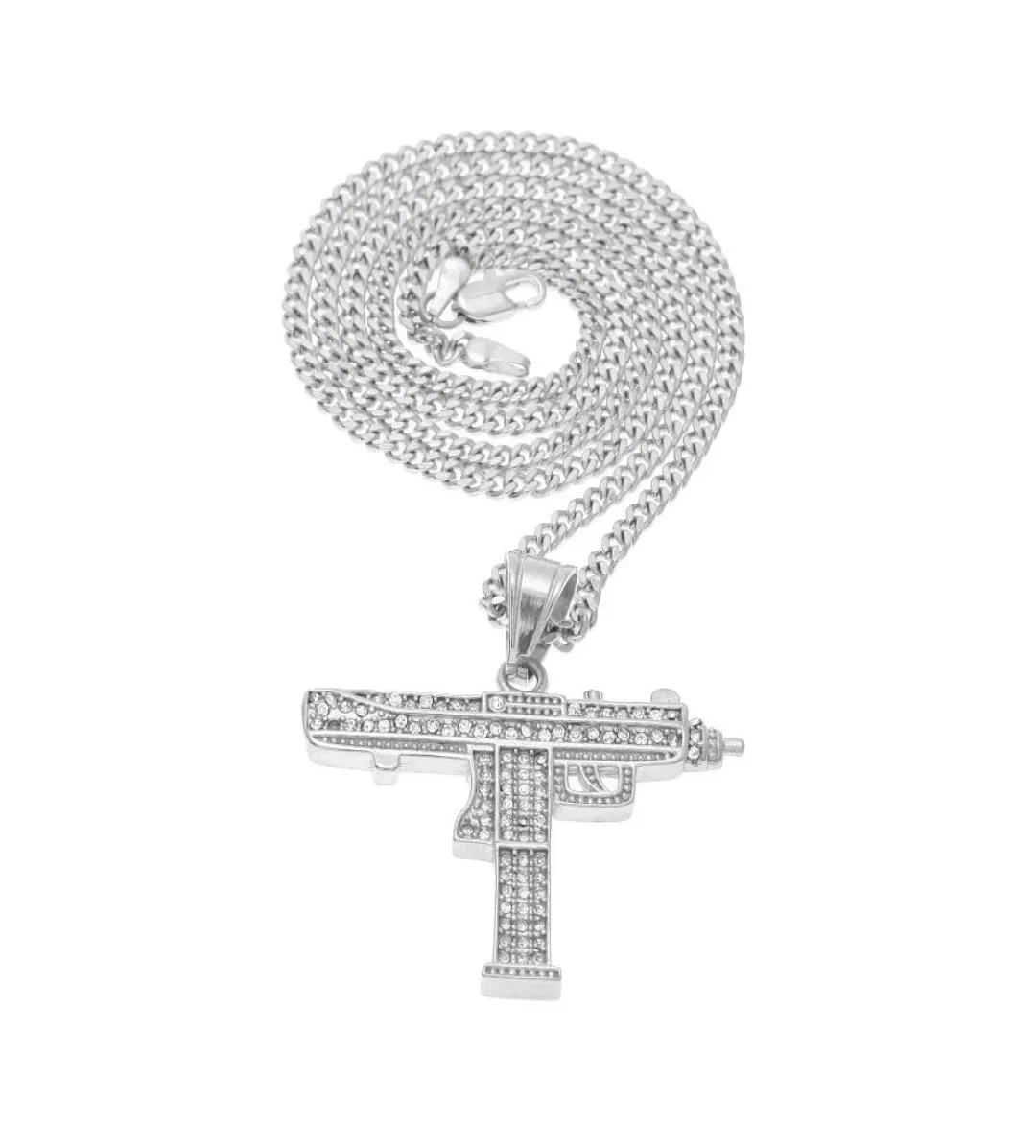 قلادة قلادة Hip Hop Gun Necklace 18K Gold Silver Plated Out CZ Diamonds Charm Charm Pendant Quality Cuban Cupan7463791
