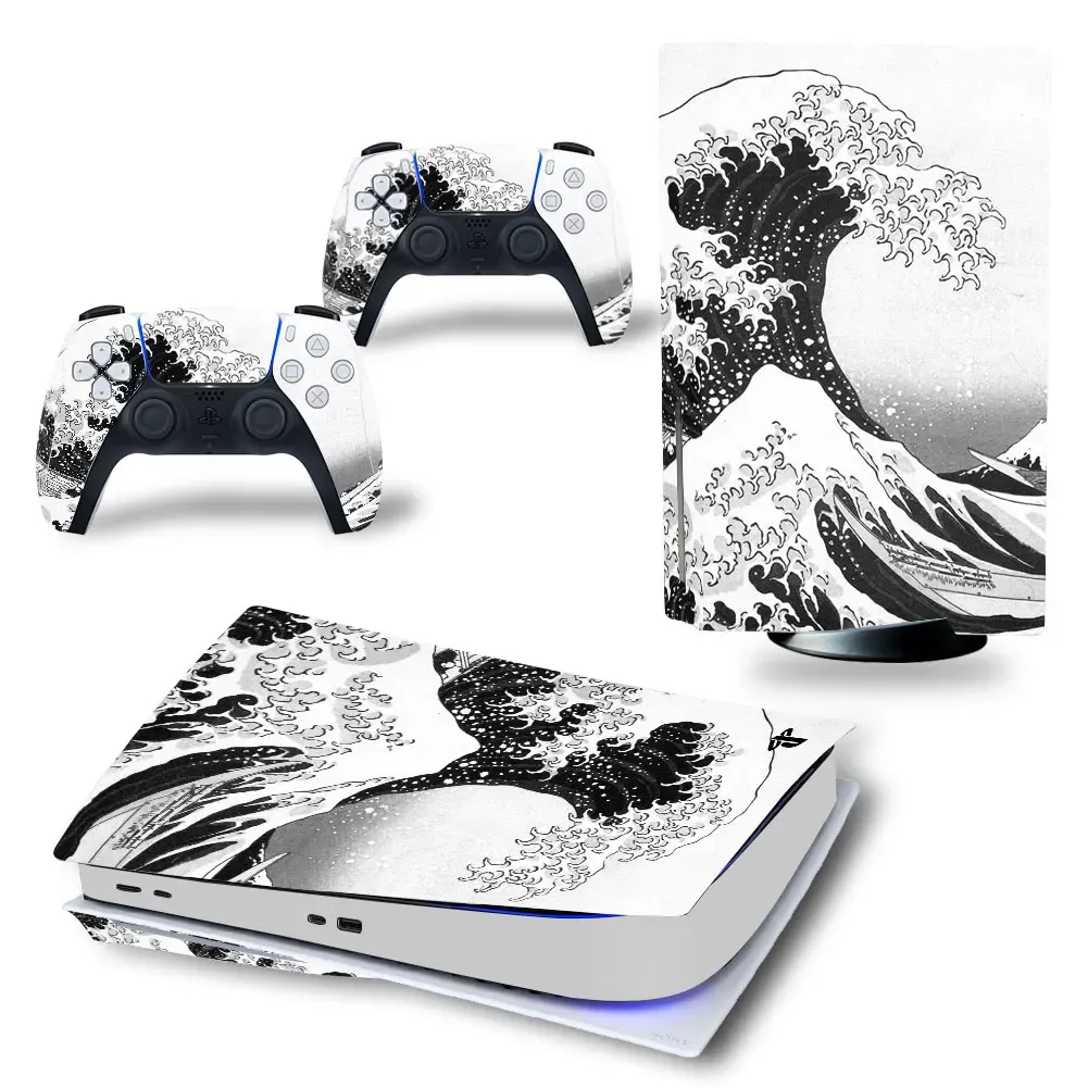 Stickers voor PS5 Standard Disc Edition Console en 2 Controllers Waves Design Skin Sticker Beschermende Decal Cover volledige set