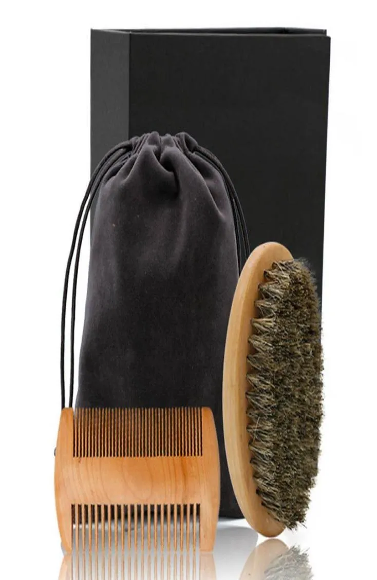 Poix de brosse à barbe en bois à poils doux set hommes Moustache PEP Kit de peigne de barbe Peigne de cheveux Set Coiffeur de coiffure SQCLXM1927112