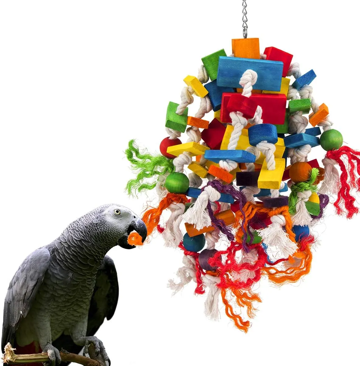 Large Parrot Toys: Multicolored Wooden Blocks Tearing Toys For