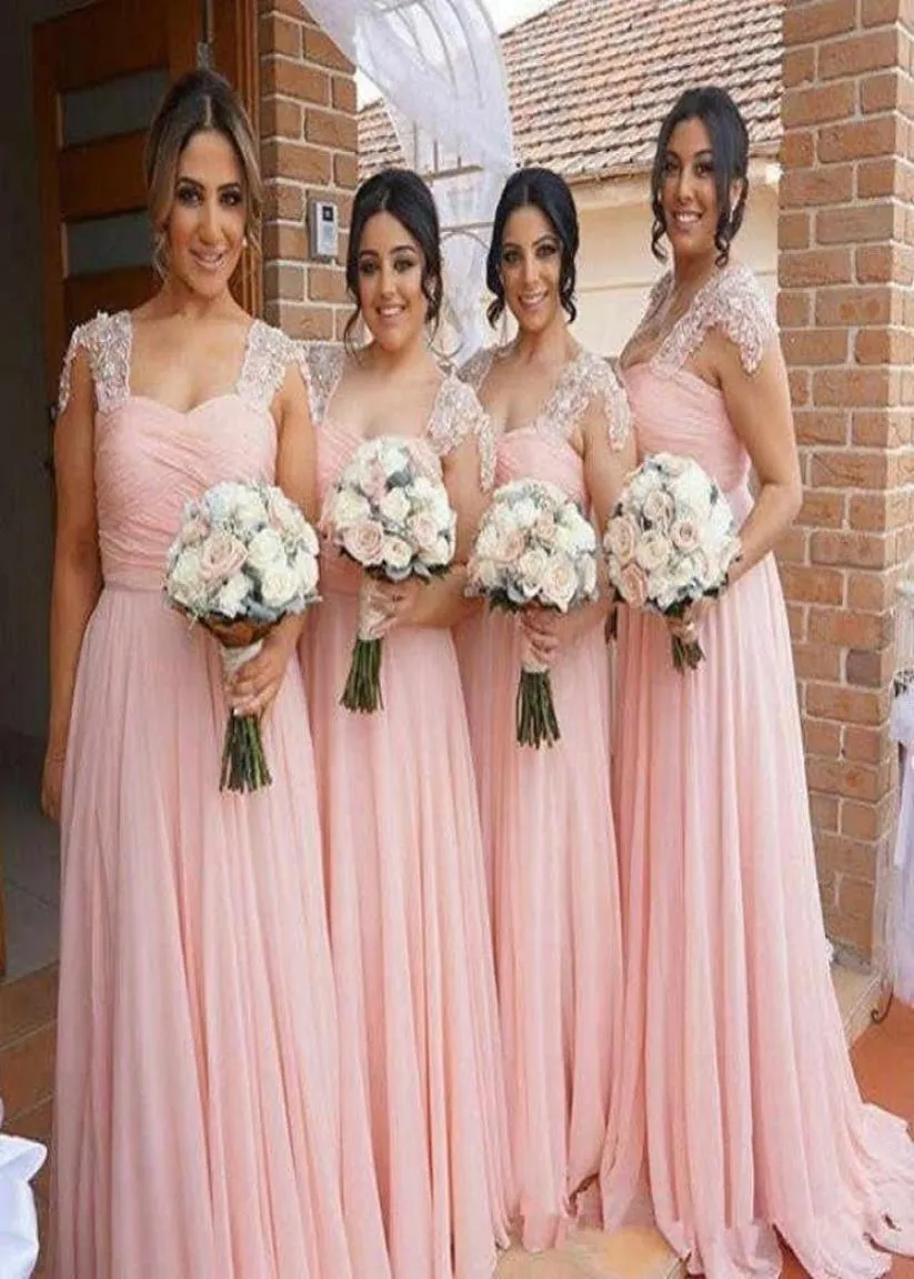 Elegant rosa brudtärna klänningar långa chiffongklänningar landstil strand maid av hedersfest klänningar bröllop formell slitage9684794