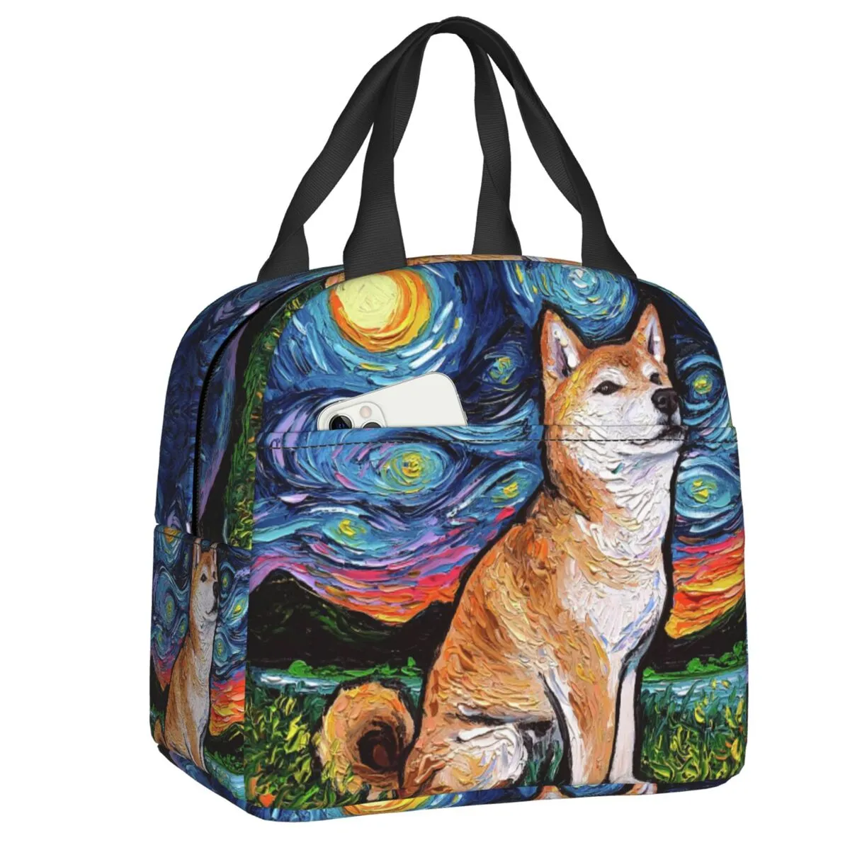 Shiba Inu Starry Night Insulated Lunch Bag for Women Men Portable Pet Dog Lover Warm Cooler Thermal Lunch Box Office Work School