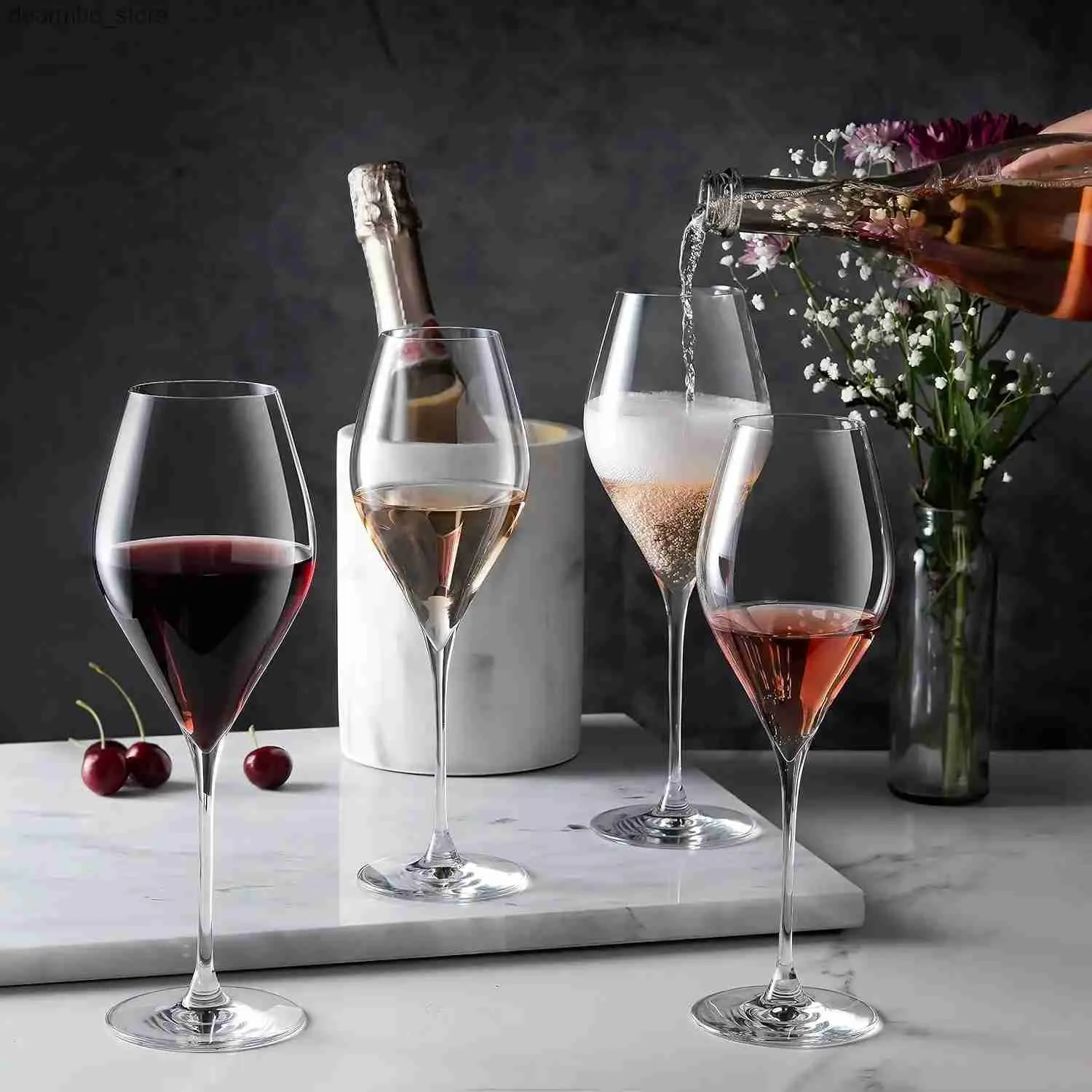 Wijnglazen Handgeblazen Europese wijnwegen Set van 4 |14oz moderne lon stengel wijnget voor rode en witte wijn L49