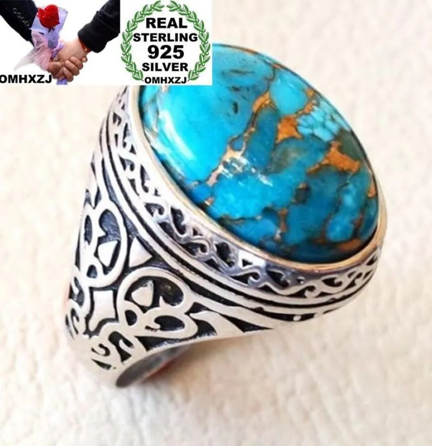 Omhxzj entièrement européen femme femme homme homme de mariage cadeau argent noir vert ovale turquoise taiyin ring rr3319154344