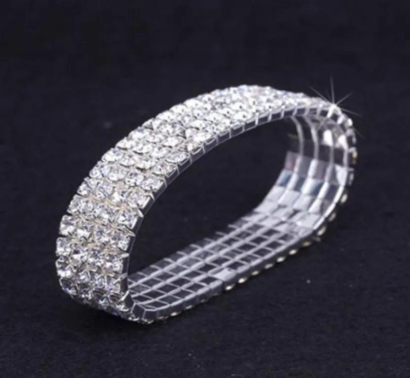 12 piezas Lote 4 filas Cristal Diamante Diebre elástica Pulsera de brazalete elástica Accesorios de boda entera para mujeres3777114