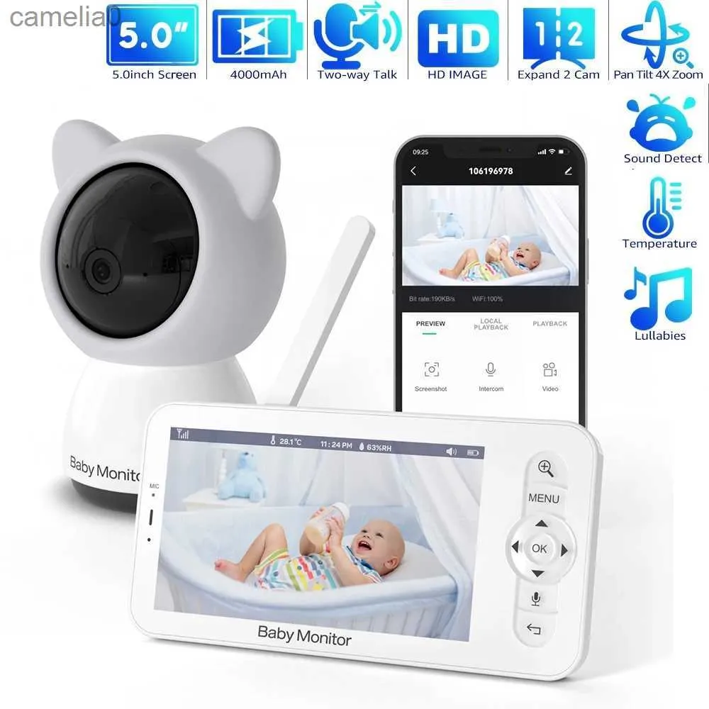 Babyponitore 1080p WiFi Kamera Dual Screen Babyphone Home Safety Camera AI Human Erkennungsfarbe Nachtsicht CCTV Video Surveillancec240412