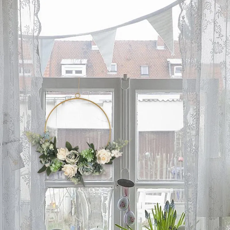 Decoratieve bloemen touw kransen voor voordeur Moederdag krans Retro Rose Simulatie Smeed aan het zuigbekers thuis raam