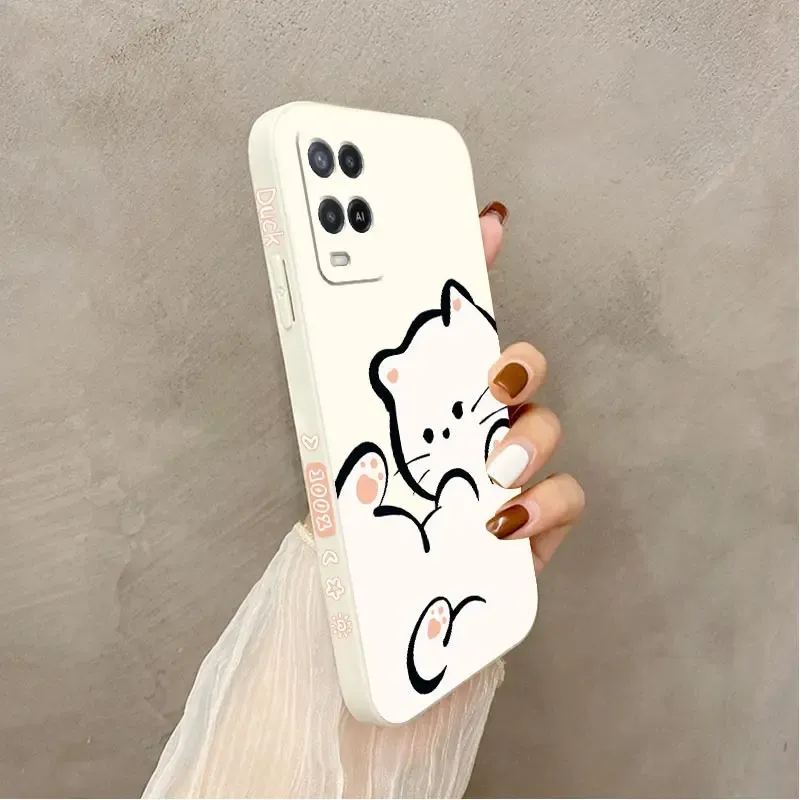 Custodia per telefono in silicone Cat White Cloud per Oppo A15 A15S A16 A16K A76 A96 A53 A54 A77 A78 A83 A55 A95 A83 A92 A94 F19 COPERCHIO