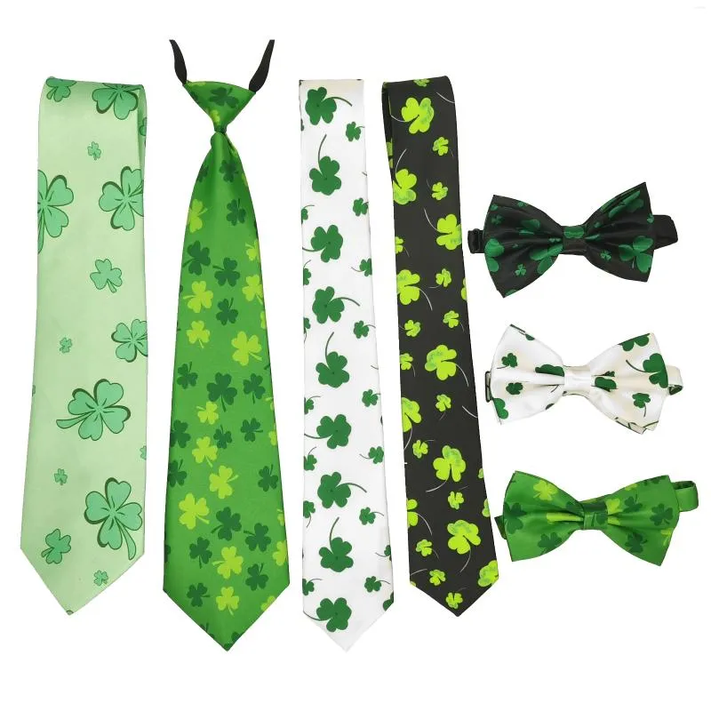 Bow Ties Classic Lucky Clover Green Tie Irish St. Patrick's Day Necktie Rayon Polyester Printed Bowtie Holiday Accessories Gift
