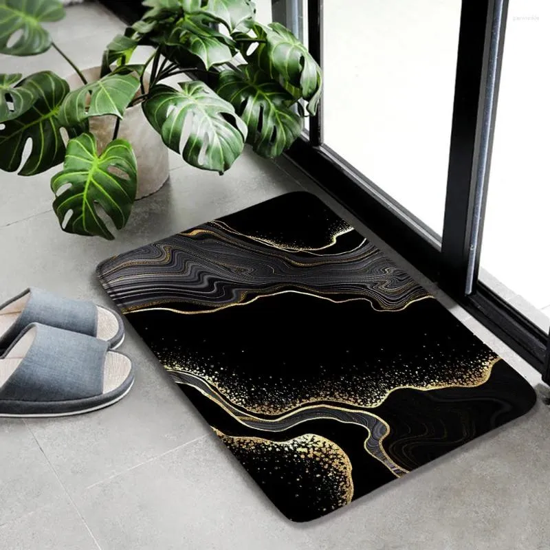 Mattes de bain Résumé Marble Gold Lignes de texturation noire moderne minimaliste Home Decor Decor Flannel Flannel Rapis pailtre
