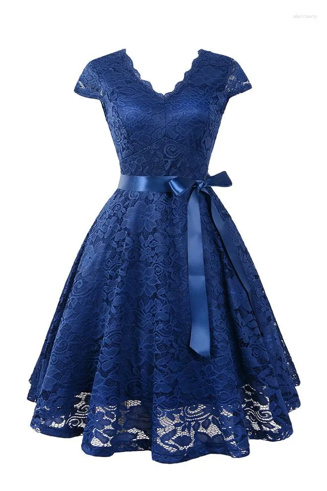 Vestidos casuais vestido de noiva dama de honra renda pêssego feminino azul