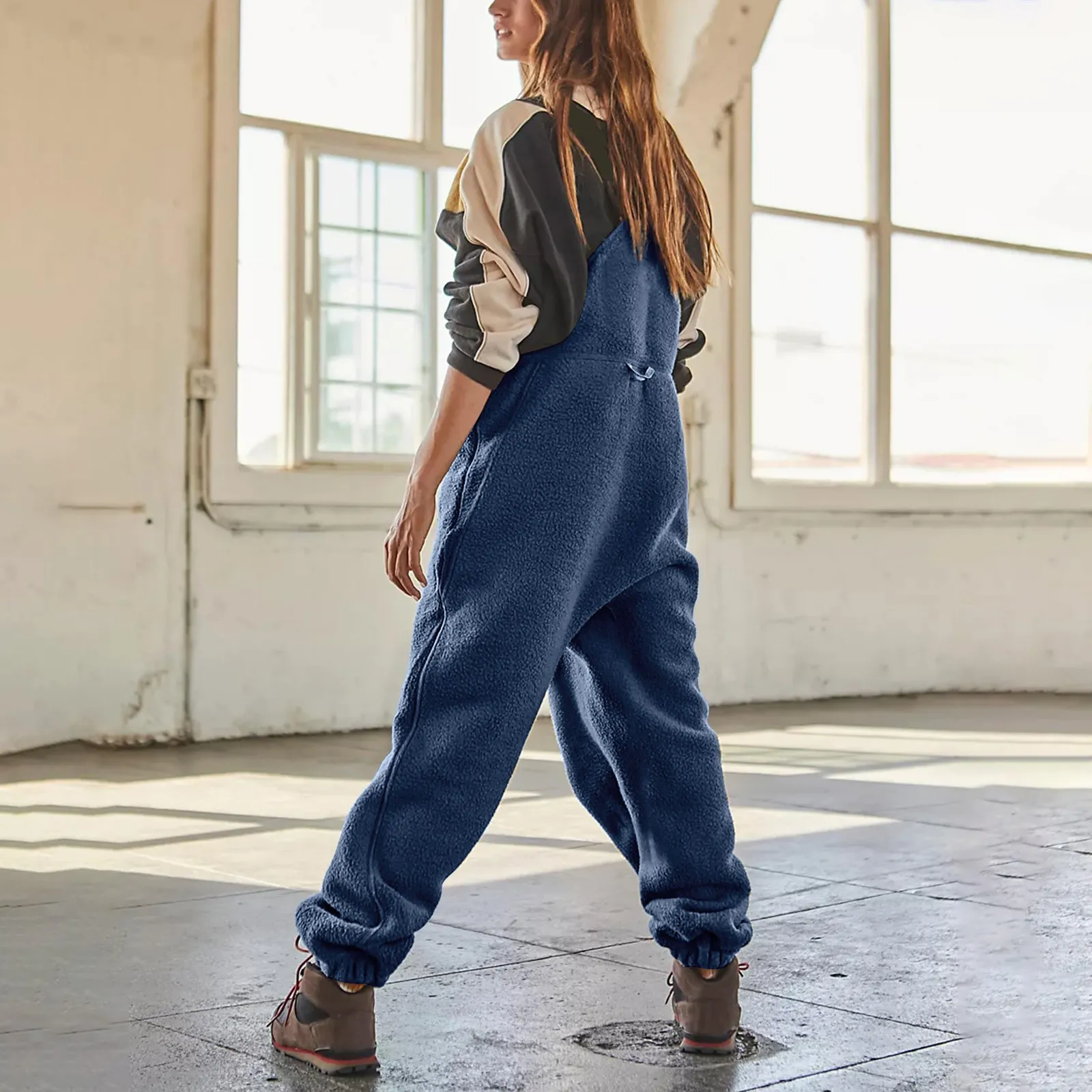 Loose Fit Sherpa Jumpsuit Midelxp Women's Fleece Overalls – Loose