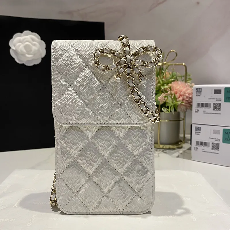 أزياء Women Phone Bag Black White Crossbody Bags Top Quality Card Wallet Gold Hardware with Box AP3307