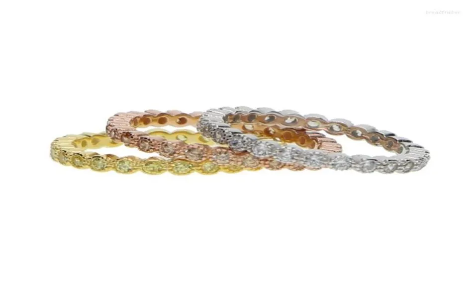 Cluster anneaux à trois couleurs empilables 925 Sterling Silver Wedding Centragère cubique Zirconia CZ Eternity Band Engagement Ring Set9064579