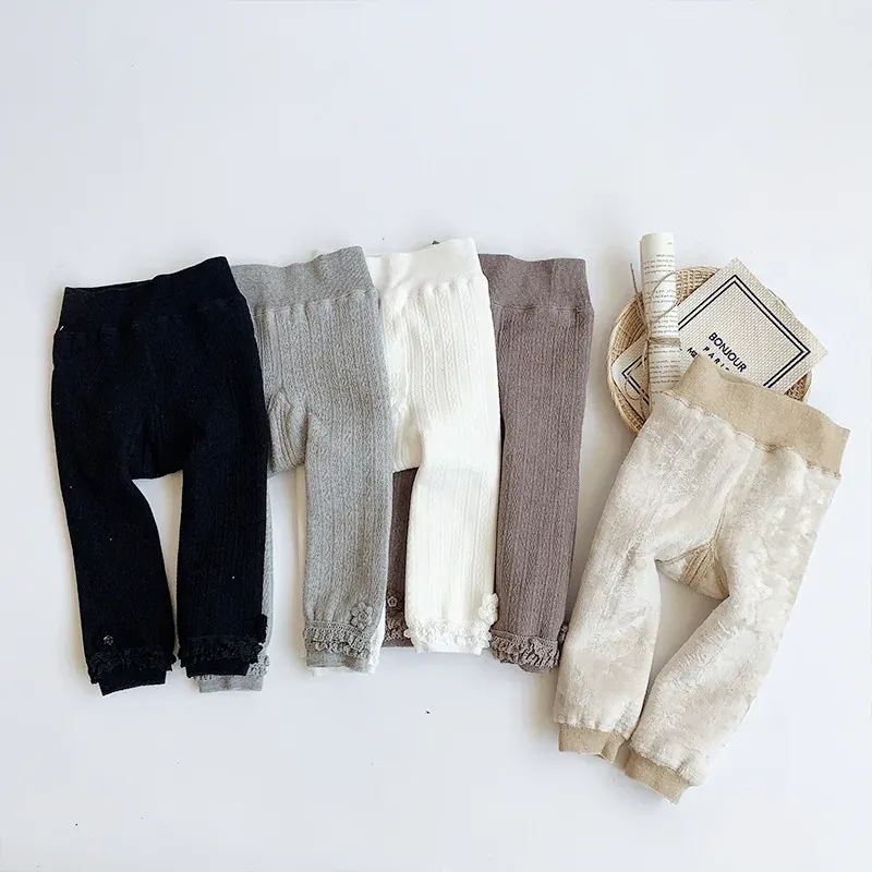Trousers 2023 Autumn Winter Infant Girls High Waisted Render Pants Baby Girls Plush Thickened Solid Trouser Newborn Baby Warm Britches