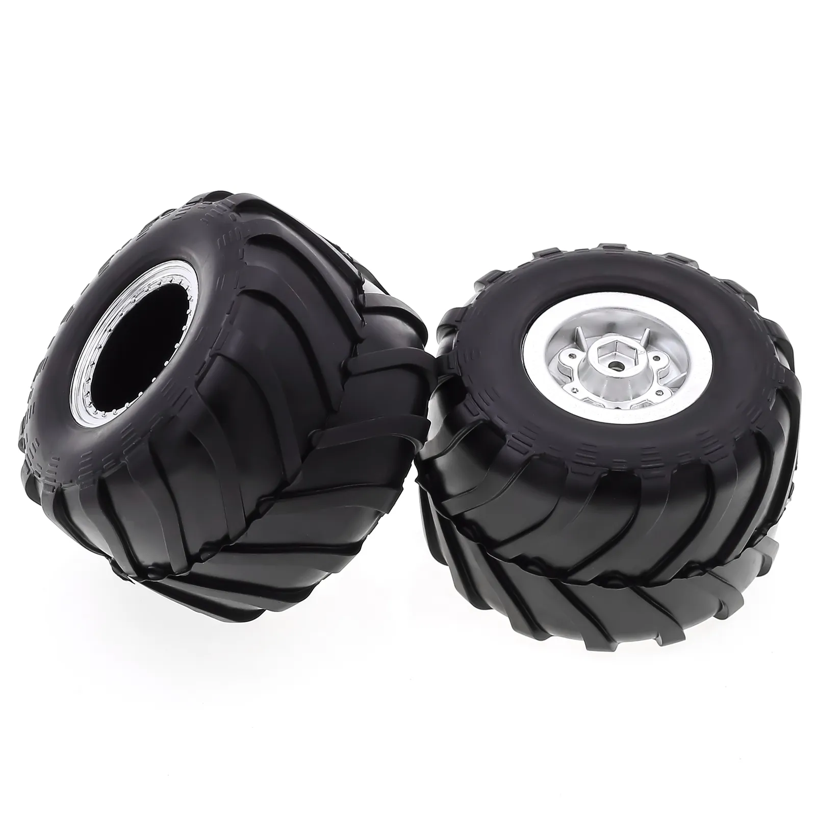 4pcs RC Car Tires & Metal Rims For AXIAL SCX24 1/24 Scale - 55mm Diameter, 7mm Hex (Silver)