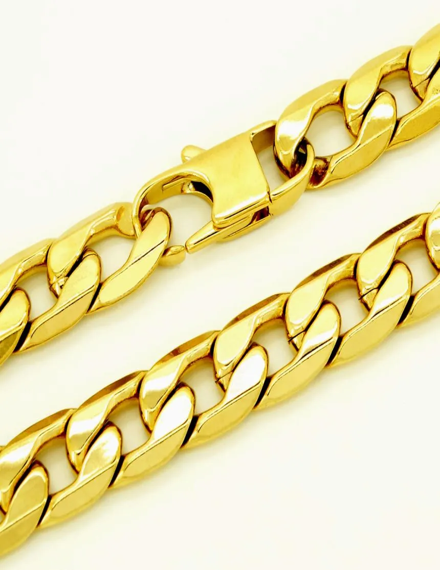 12mm genişlikte erkek mücevherler 18k altın kaplama zinciri 100 paslanmaz çelik kolye T ve co Curb Cuban Ciski 18 36 inç8009201