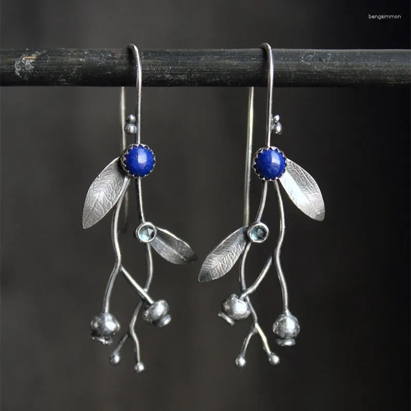 Dangle Küpeler Gümüş Renkli Yaban Mersini Bitki Takı Elf Stil Botanik