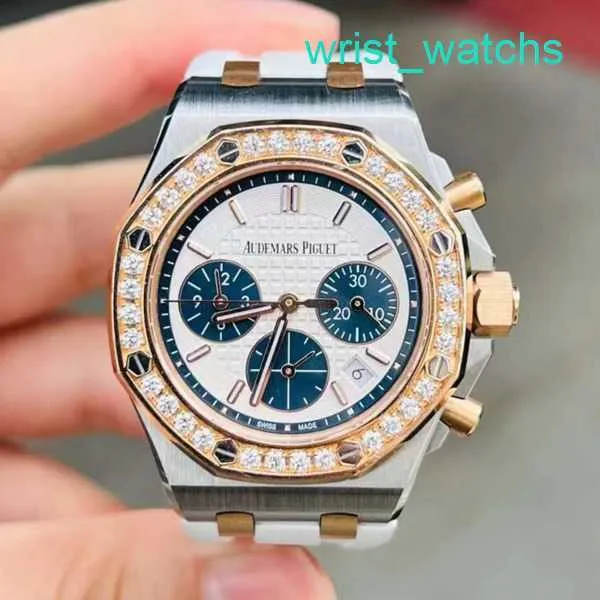 Zegarek na nadgarstek Chronograph Royal Oak Offshore Series 26234sr sam oryginalny diament White Pane Blue Eye Women Fashion Sports Watch Business Sport