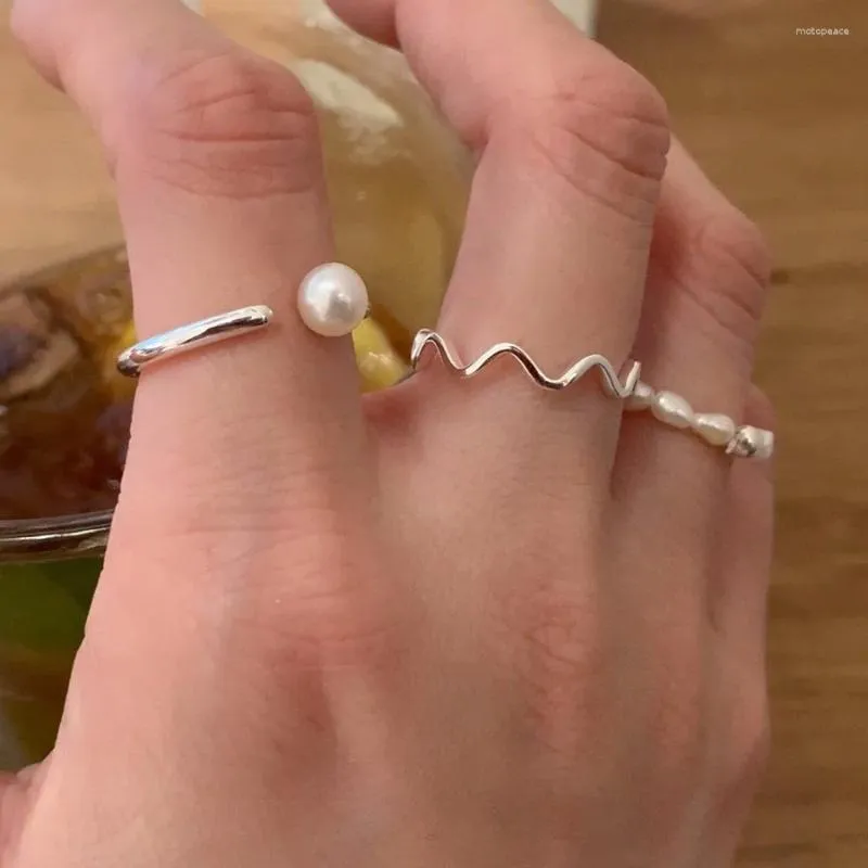 Clusterringen 925 Sterling Silver Open Finger Ring Simple Pearl Punk Stackable Geometric For Women Girl Sieraden Gift Dropship Groothandel