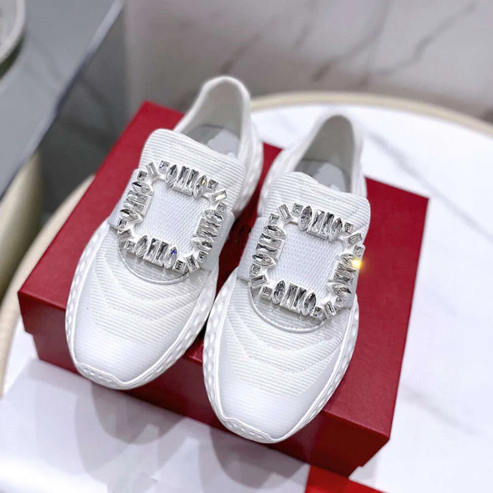 2024 New Square Button Water Diamond Sports Women's Matsuda Thick Sole Heightened Pi Heel Versatile Casual Dad Shoes