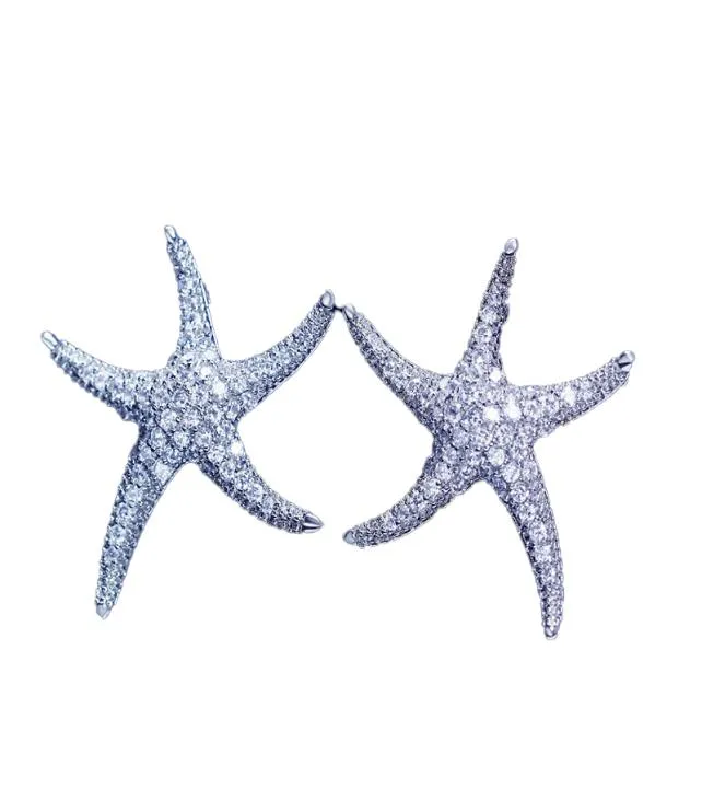 Seestarfish -Stil Ohrring Weiß Gold gefüllt 5A Clear Diamond CZ Engagement Hochzeit Ohrringe für Frauen Festival Geschenk8723942