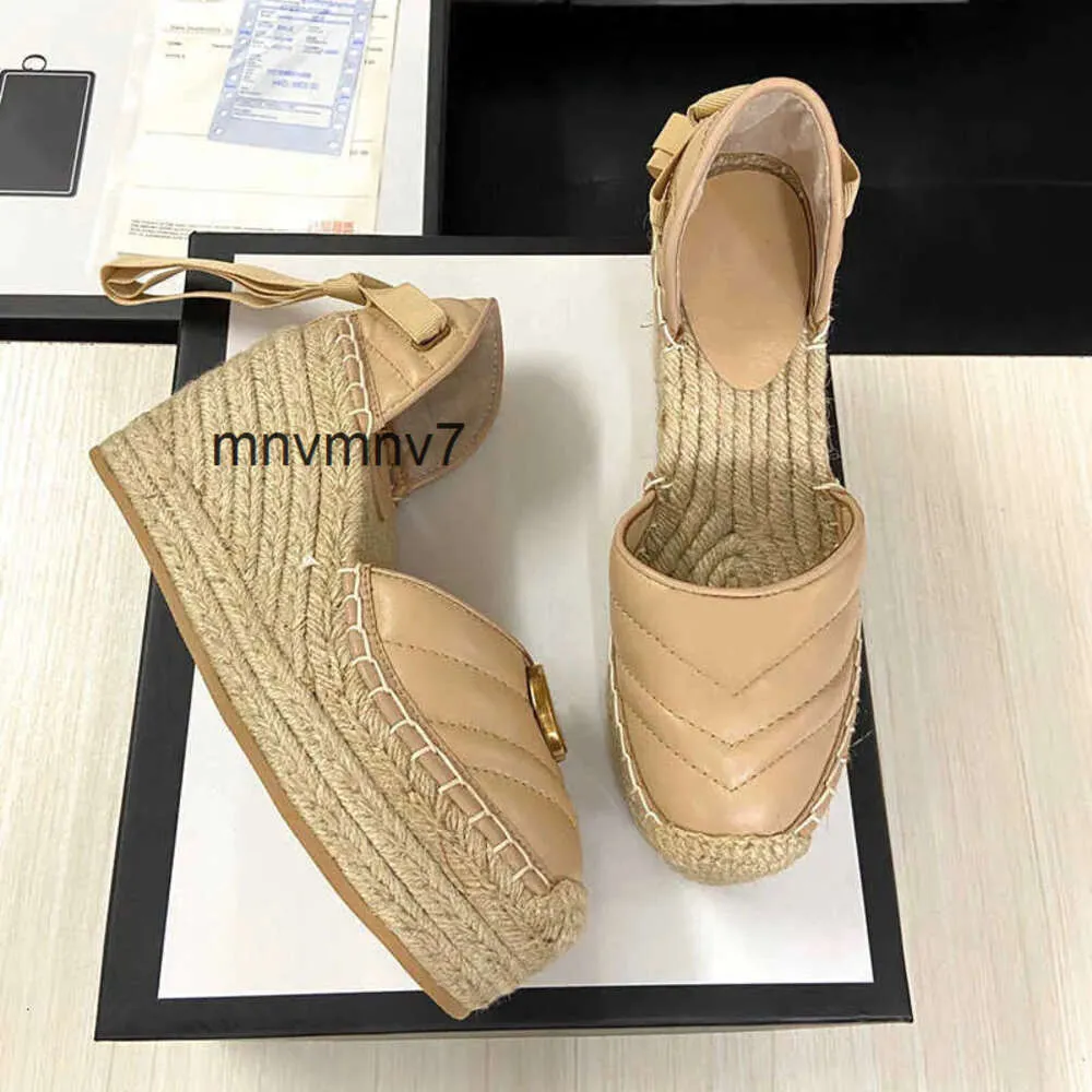 High Gglies gu gicci mody projektant pięty kobiety seksowne klinowe pięcie Sandały 12 cm Espadrille prawdziwa skórzana kostka Matelasse Essentia Ladies dla wszystkich s