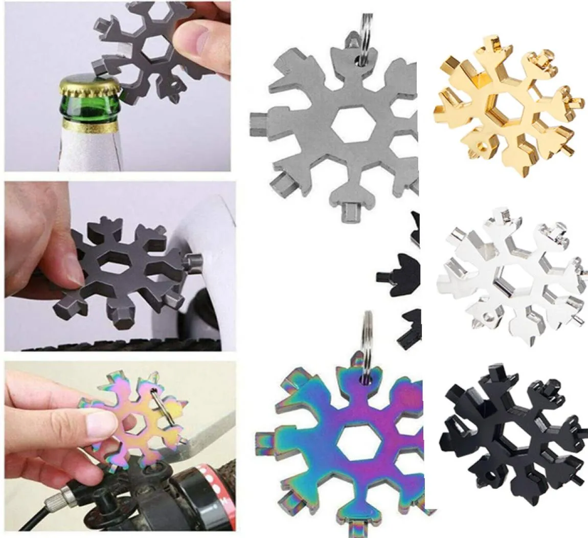 18 I 1 Rostfritt stål Snöflake Multitool Portable Screwdriver Wrench Bottle Opener Key Chain Multitool Card Outdoor Survive To9971794