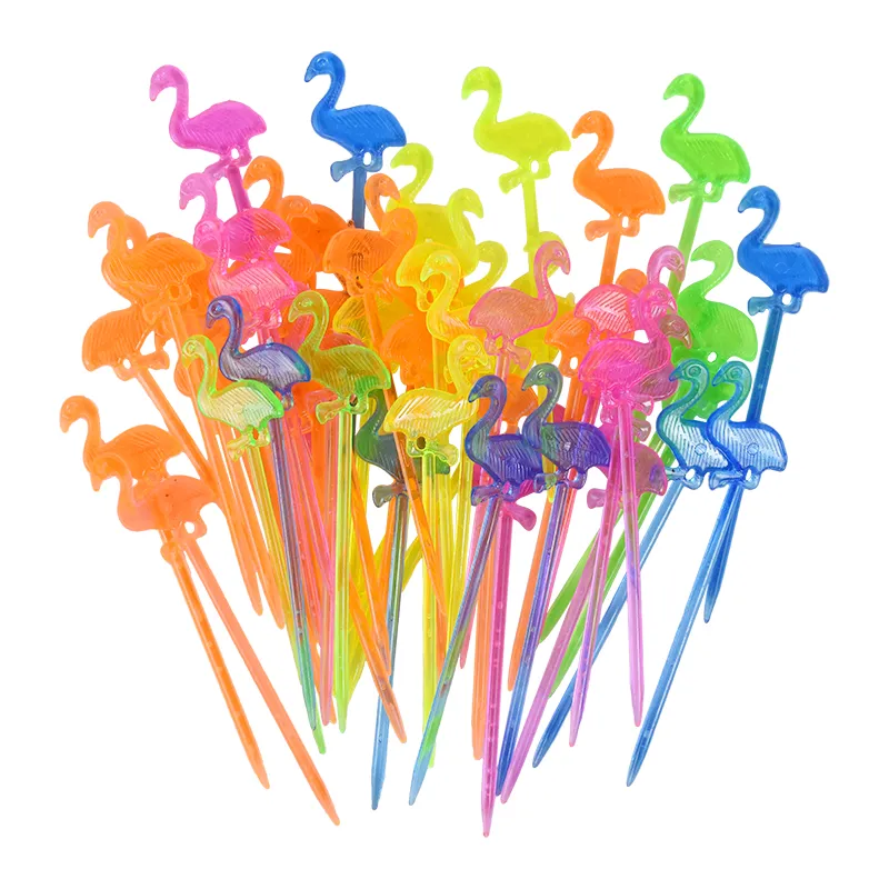 50/100pcs kolorowe flamingo jedzenie owoce widelca plastikowe ciasto babeczkowe deser sałatkowy koktajl