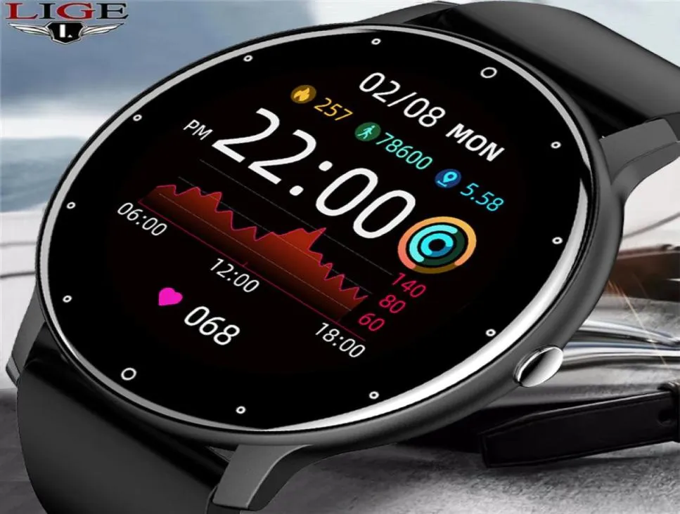 LIGE 2022 novo relógio inteligente Men Screen Touch Screen Sport Fitness Watch IP67 Bluetooth à prova d'água para Android iOS Smartwatch MenBox7937327