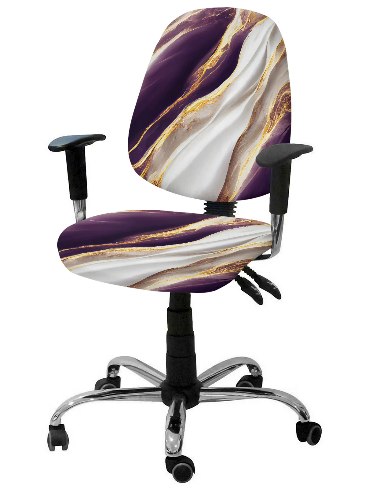 Marble Texture Purple Elastic Armchair Computer Chair Cover Stretch Removable Office Chair Slipcover Split Seat Covers