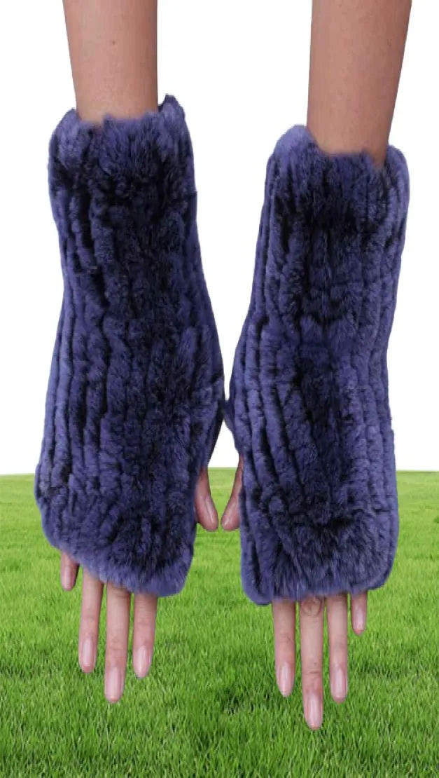 Fashion Real Rex Rabbit Fur Dames Winterhandschoenen Echte bont wanten Girl Fingerless Gloves Pol Warmer Elastic Y 2112307659350