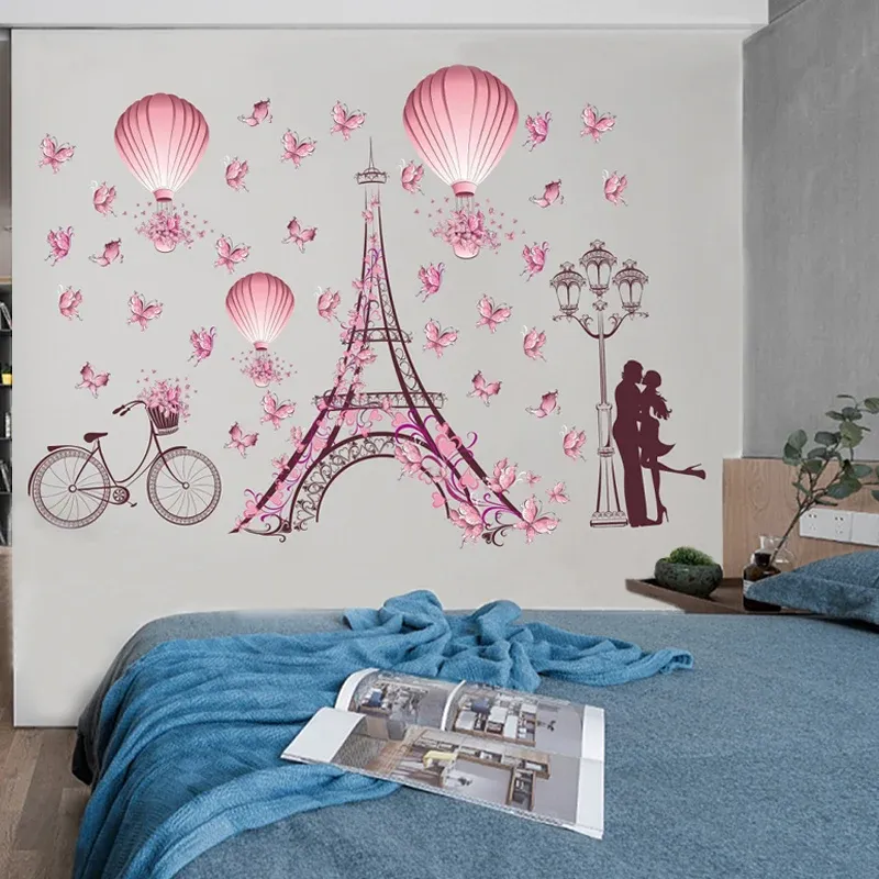 Pink Eiffel Tower Wall Autocollants pour chambre à coucher AMOUR DE LA MODE AVEUX BORTFLES MEUR SÉCLATIONS MURS POUR GILLES CHAMBRES DÉCORS HOME